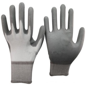 NMSAFETY Günstige graue PU-Handschuhe 13g weiß gestrickt Liner